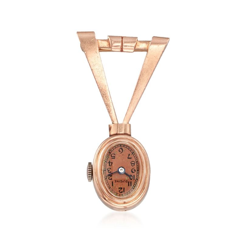 C. 1950 Vintage Glycine Women's Mechanical 14kt Rose Gold Watch Pin Pendant Necklace image number 3