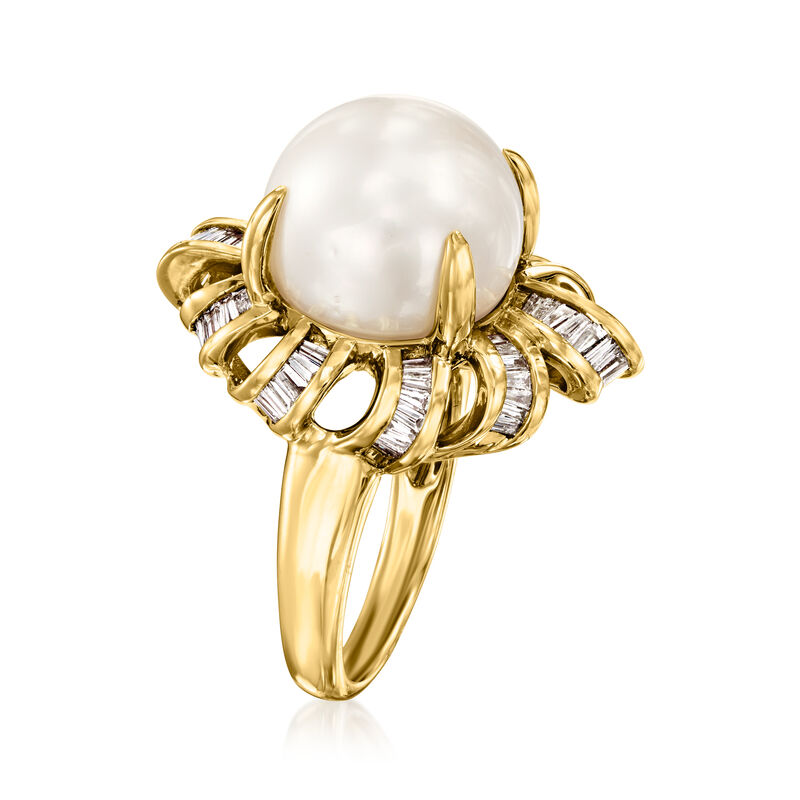 C. 1980 Vintage 13.5mm Cultured South Sea Pearl Ring with .75 ct. t.w. Diamonds in 18kt Yellow Gold. Size 6.5 image number 2