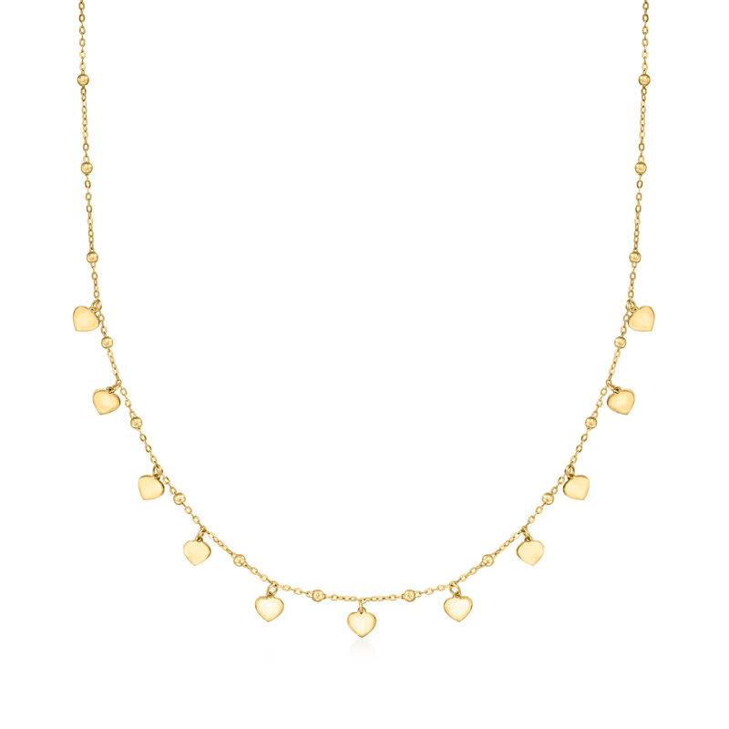 Italian 18kt Yellow Gold Heart and Bead Station Necklace image number 0