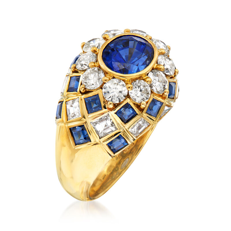 C. 1980 Vintage 4.15 ct. t.w. Sapphire and 2.10 ct. t.w. Diamond Ring in 18kt Yellow Gold image number 2