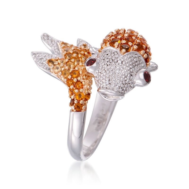1.30 ct. t.w. Citrine Koi Ring with Diamonds and Garnets in Sterling Silver image number 2