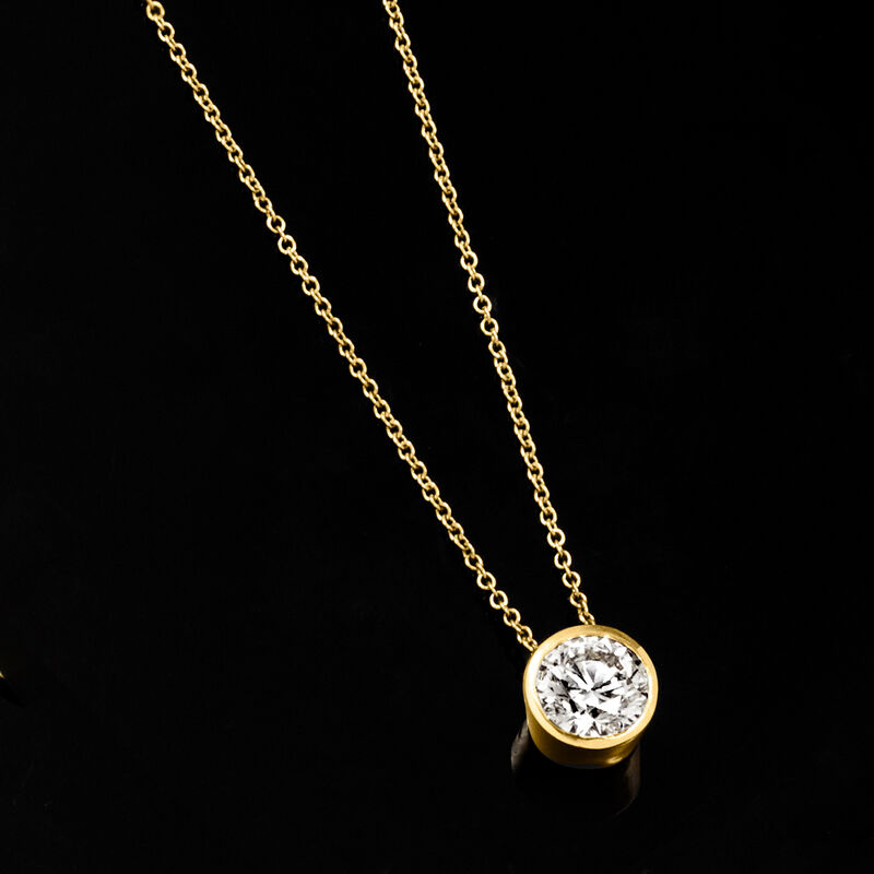 1.00 Carat Bezel-Set Lab-Grown Diamond Necklace in 14kt Yellow Gold. 16&quot; image number 4