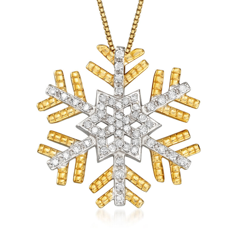 .25 ct. t.w. Diamond Snowflake Pendant Necklace in Sterling Silver and 18kt Gold Over Sterling. 18&quot; image number 1