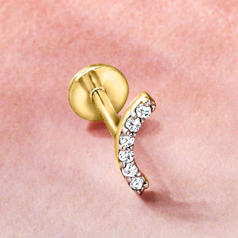 Diamond Curved Bar Single Flat-Back Stud Earring in 14kt Yellow Gold image number 3