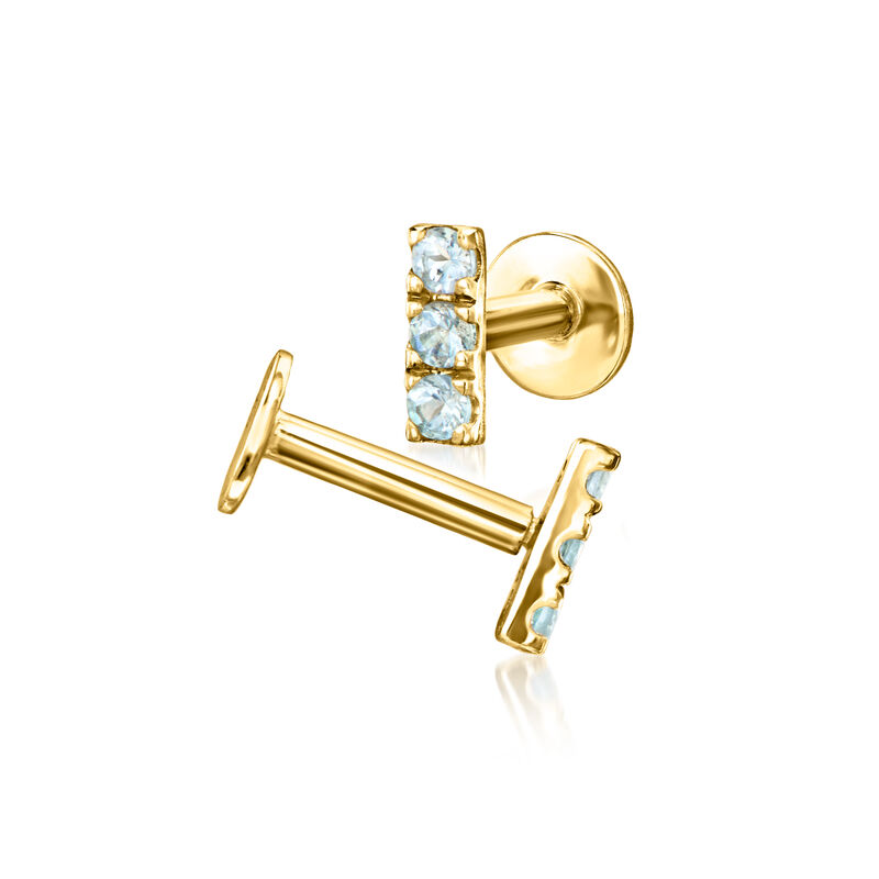 Aquamarine Bar Flat-Back Stud Earrings in 14kt Yellow Gold image number 3