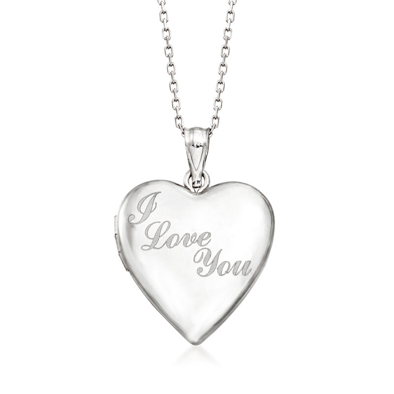 Personalized Photo &quot;I Love You&quot; Heart Locket Pendant Necklace in Sterling Silver image number 2
