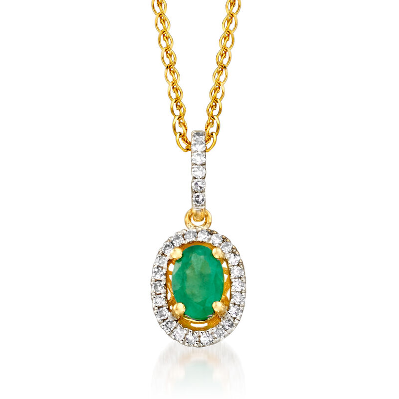 .40 Carat Emerald and .12 ct. t.w. Diamond Pendant Necklace in 14kt Yellow Gold image number 0