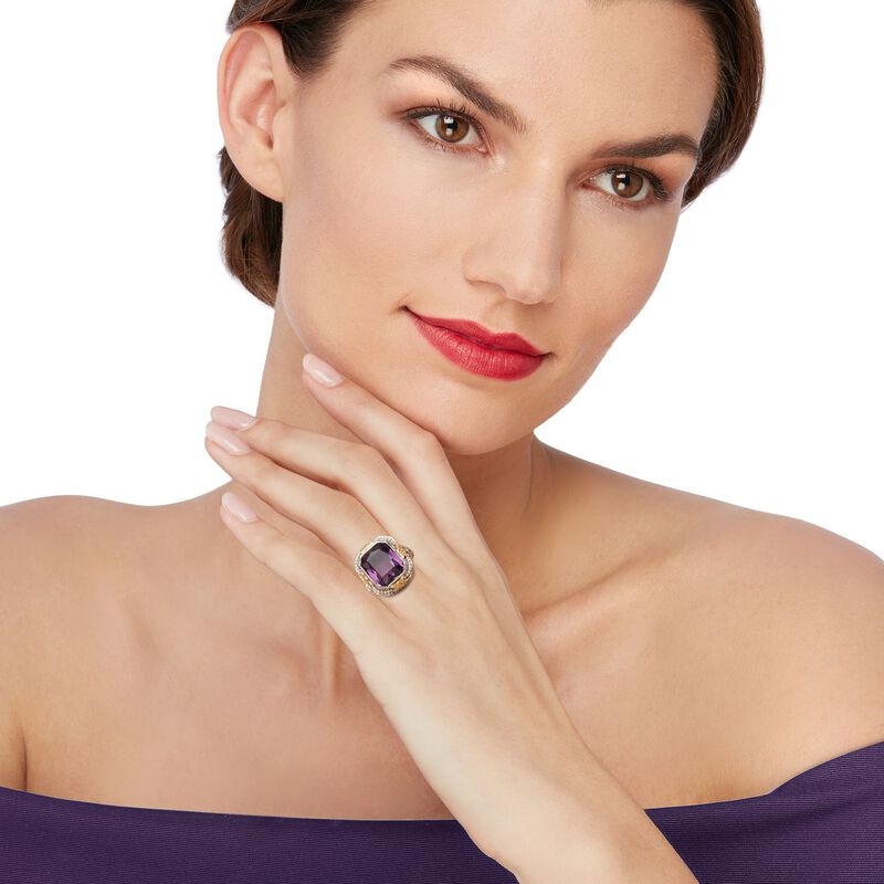 C. 1950 Vintage 7.50 Carat Amethyst Ring with Cultured Seed Pearls in 14kt Two-Tone Gold. Size 6 image number 1