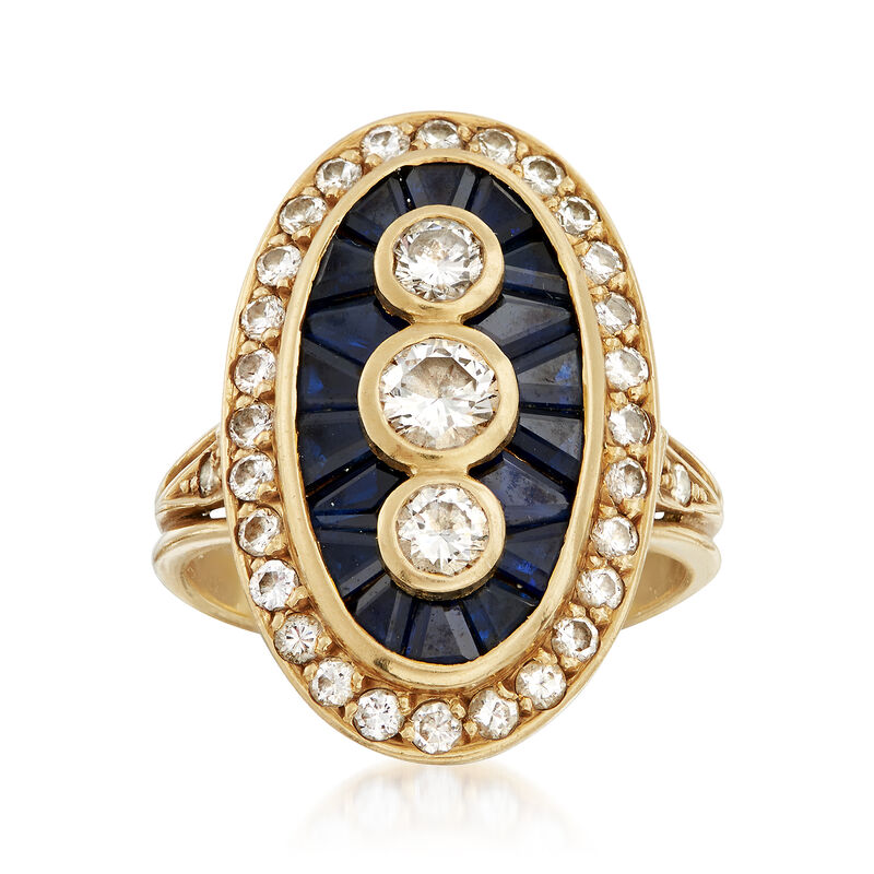 C. 1980 Vintage 1.25 ct. t.w. Diamond and 1.10 Sapphire Ring in 18kt Yellow Gold image number 0