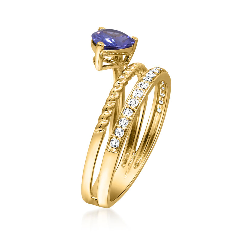 .90 Carat Tanzanite and .21 ct. t.w. Diamond Three-Row Ring in 14kt Yellow Gold. Size 7 image number 1
