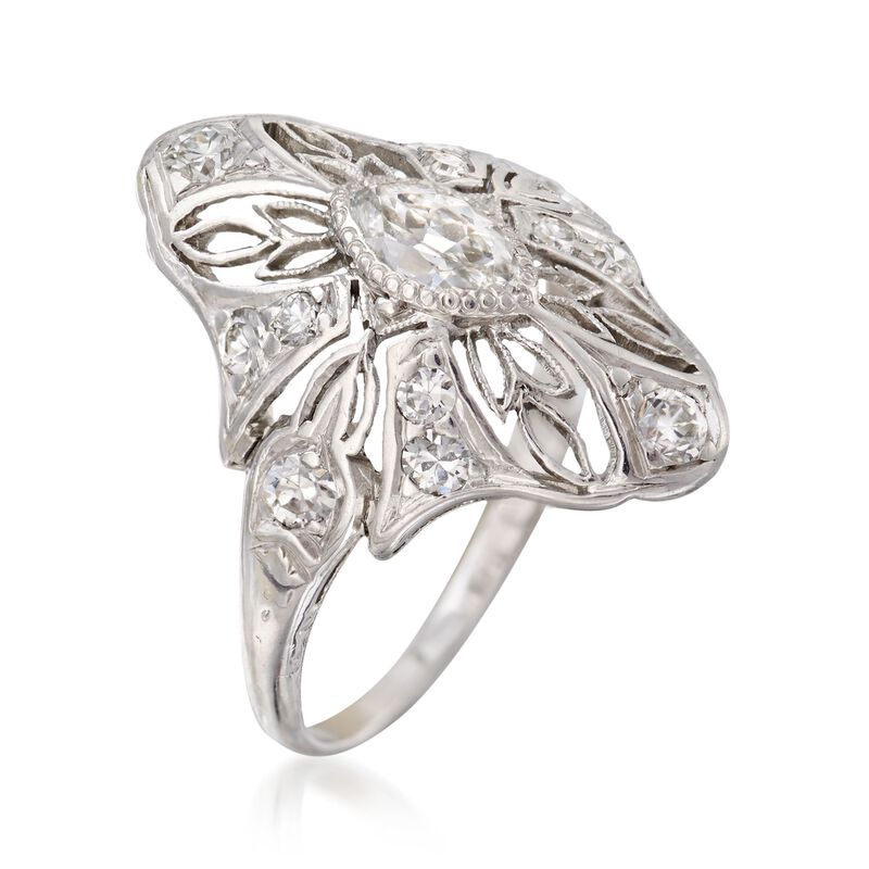 C. 1920 Vintage .58 ct. t.w. Diamond Navette Ring in Platinum. Size 3.5 image number 2