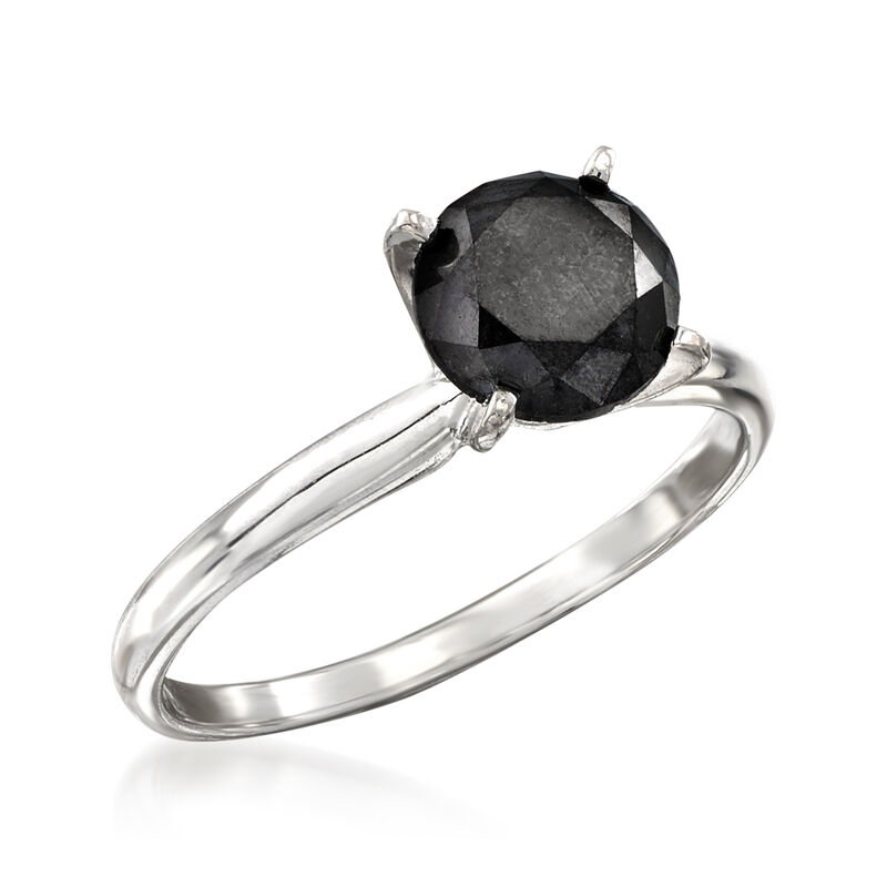 1.00 Carat Black Diamond Solitaire Ring in 14kt White Gold image number 3