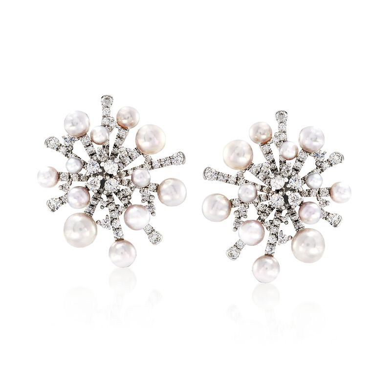 Mikimoto &quot;Splash&quot; 3-6.5mm A+ Akoya Pearl and 2.44 ct. t.w. Diamond Earrings in 18kt White Gold image number 0