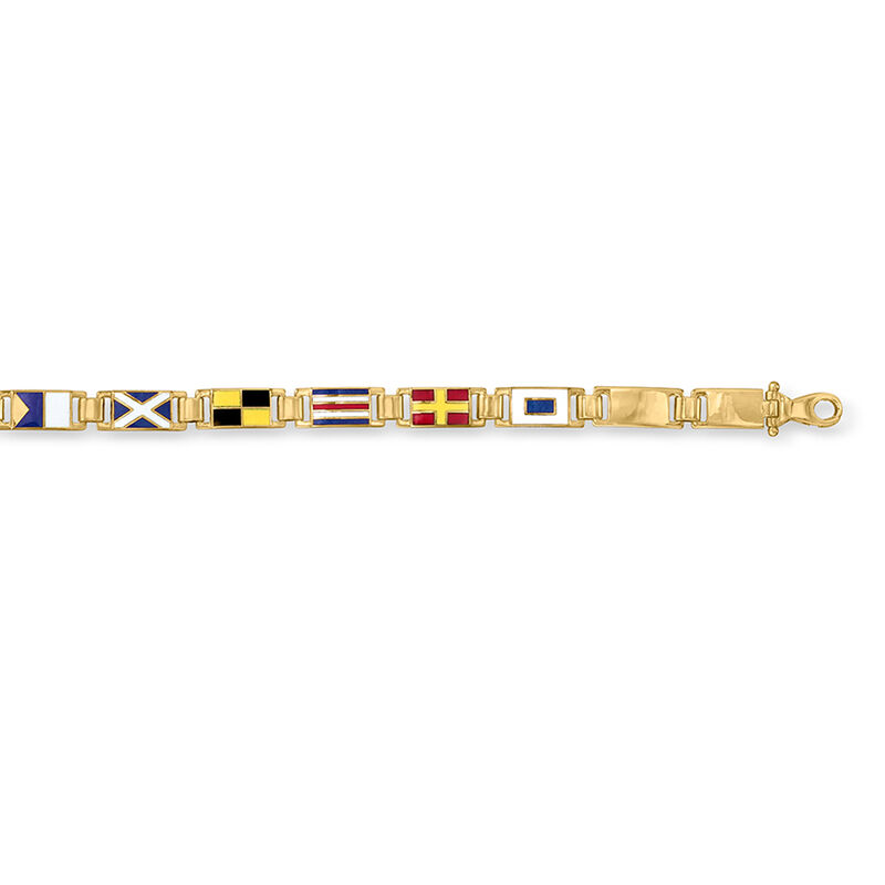 Men's Multicolored Enamel Maritime Flag Bracelet in 14kt Yellow Gold. 8.25&quot; image number 3