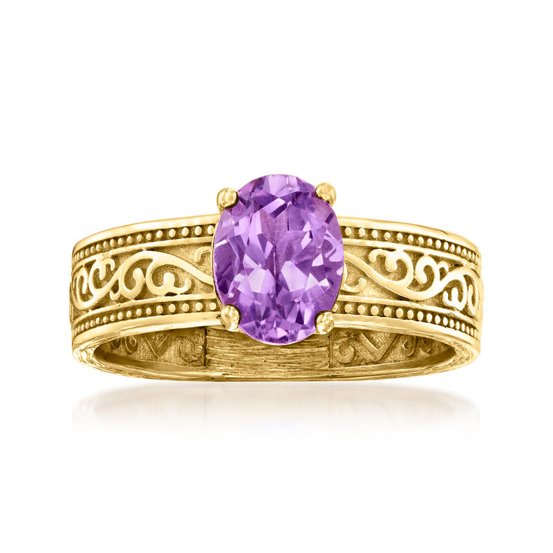 1.50 Carat Amethyst Scrollwork Ring in 18kt Gold Over Sterling image number 0