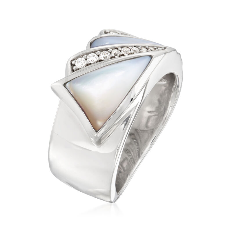 Belle Etoile &quot;Empire&quot; Mother-of-Pearl and .16 ct. t.w. CZ Ring in Sterling Silver image number 2