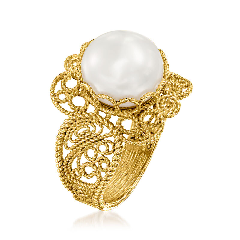 9-9.5mm Cultured Pearl Filigree Ring in 18kt Gold Over Sterling image number 2