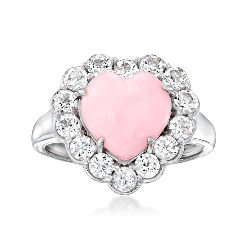 Pink Opal and 1.70 ct. t.w. White Topaz Heart Ring in Sterling Silver image number 0