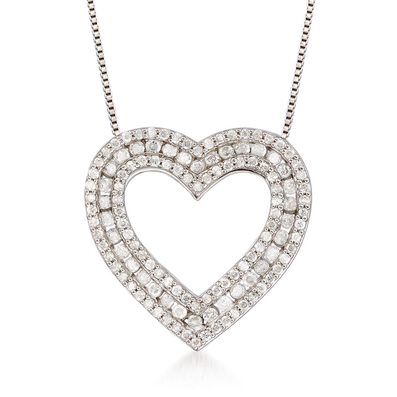 1.00 ct. t.w. Diamond Heart Pendant Necklace in Sterling Silver. 18&quot; image number 1
