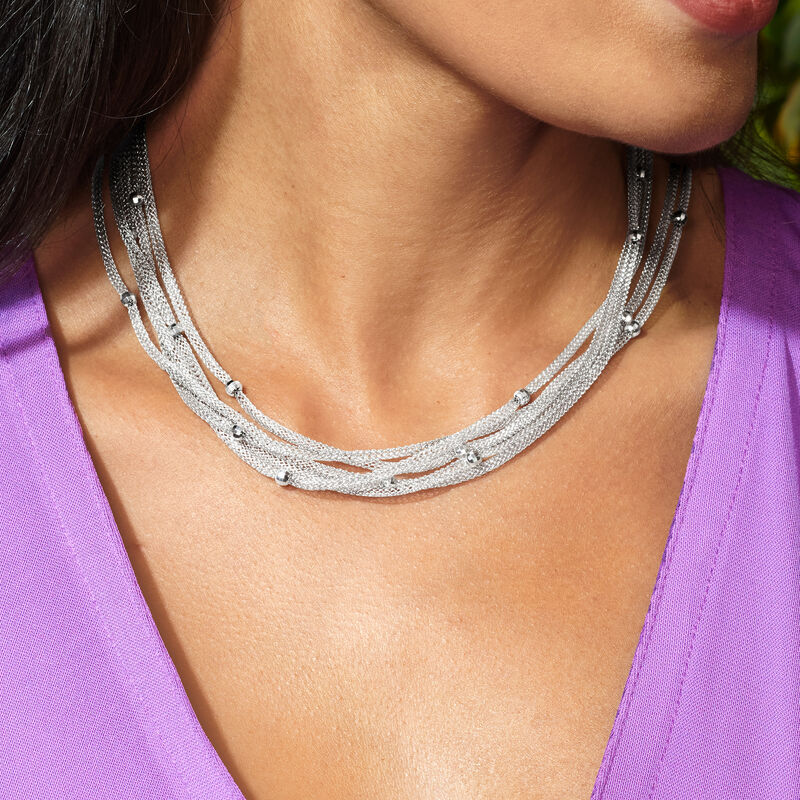 Italian Sterling Silver Multi-Strand Mesh Necklace image number 8