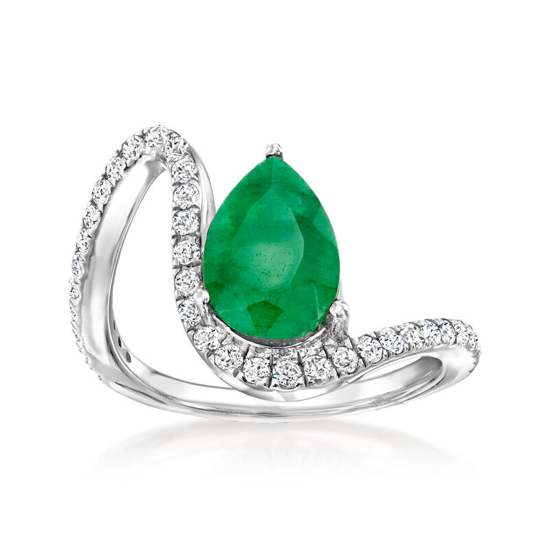 2.00 Carat Emerald and .70 ct. t.w. White Topaz Wavy Ring in Sterling Silver image number 0