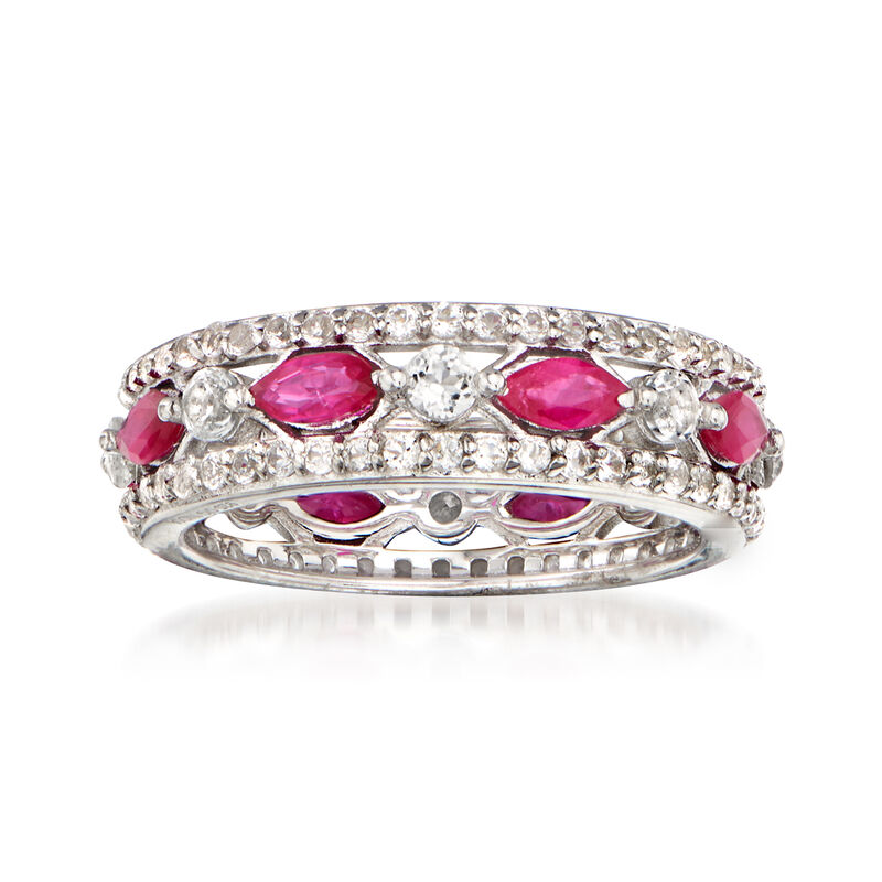 1.60 ct. t.w. White Topaz and 1.45 ct. t.w. Ruby Eternity Ring in Sterling Silver. Size 8 image number 0
