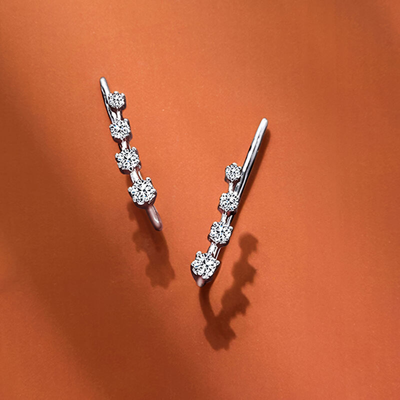 .20 ct. t.w. Diamond Ear Climbers in Sterling Silver image number 2