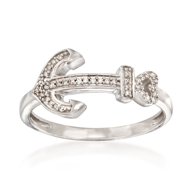 Sterling Silver Anchor Ring with Diamond Accents image number 0