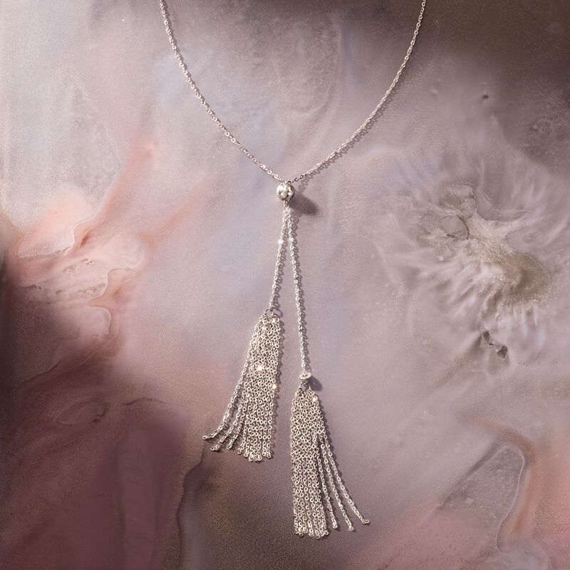 Italian Sterling Silver Lariat Tassel Necklace image number 1