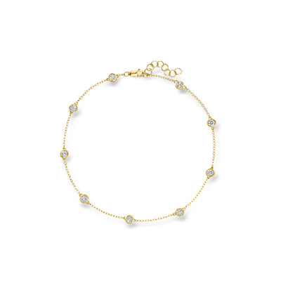 1.00 ct. t.w. Bezel-Set Lab-Grown Diamond Station Anklet in 18kt Gold Over Sterling