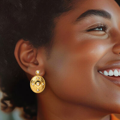 3-4mm Cultured Pearl Etruscan-Style Drop Earrings in 18kt Gold Over Sterling