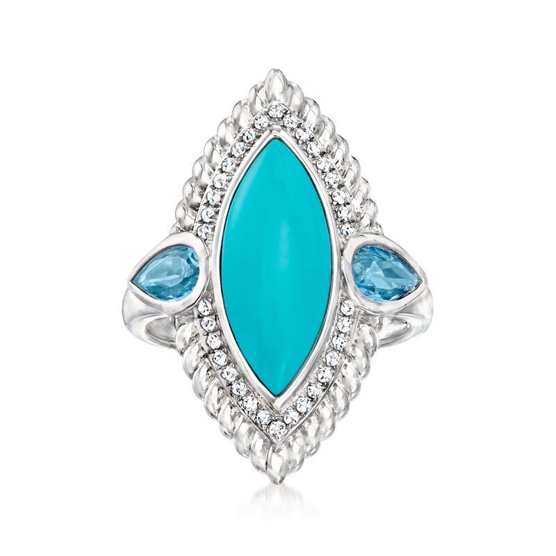Reconstituted Turquoise Ring with Blue and White Topaz Sterling Silver Reconstituted Turquoise Ring with Blue and White Topaz Sterling Silver