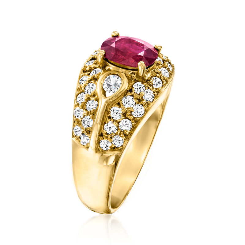 C. 1980 Vintage .94 Carat Ruby and 1.00 ct. t.w. Diamond Ring in 18kt Yellow Gold. Size 6.5 image number 2