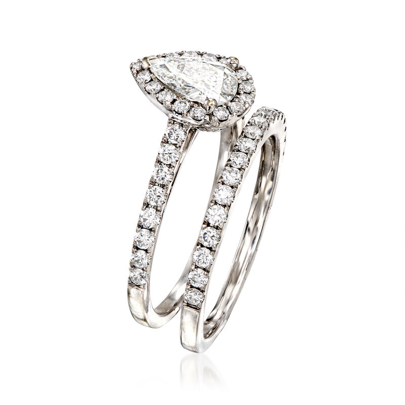 C. 1990 Vintage 1.31 ct. t.w. Diamond Bridal Set: Engagement and Wedding Rings in 14kt White Gold. Size 5.5 image number 2