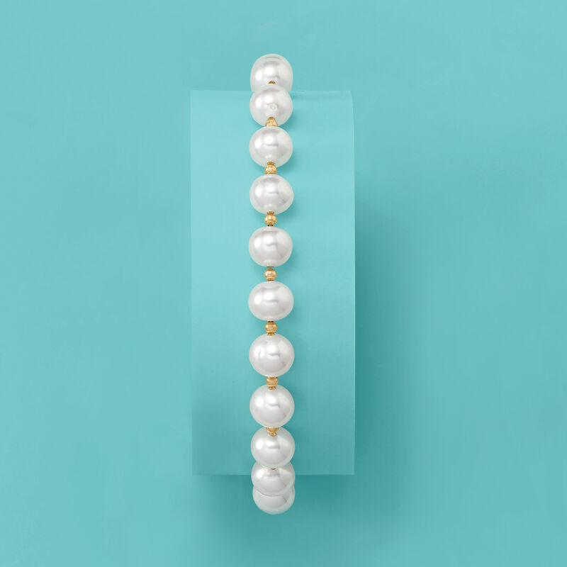 6.5-7mm Cultured Pearl Stretch Bracelet with 14kt Yellow Gold image number 2