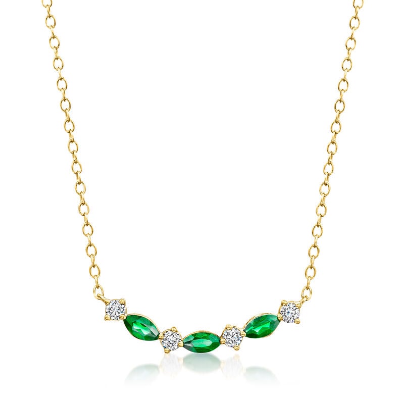 .30 ct. t.w. Lab-Grown Emerald and .20 ct. t.w. Lab-Grown Diamond Necklace in 18kt Gold Vermeil. 16" image number 1