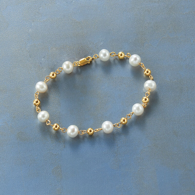 7mm Cultured Pearl Bracelet Station Bracelet in 18kt Gold Over Stelring image number 3