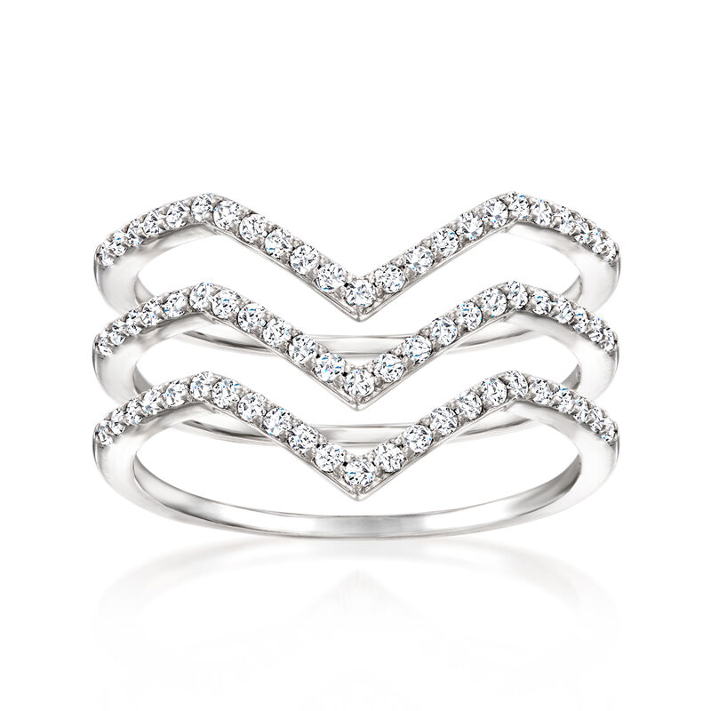 .50 ct. t.w. CZ Jewelry Set: Three Chevon Rings in Sterling Silver image number 0