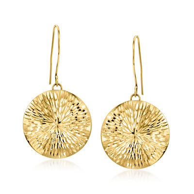 Italian 14kt Yellow Gold Sunburst Medallion Drop Earrings