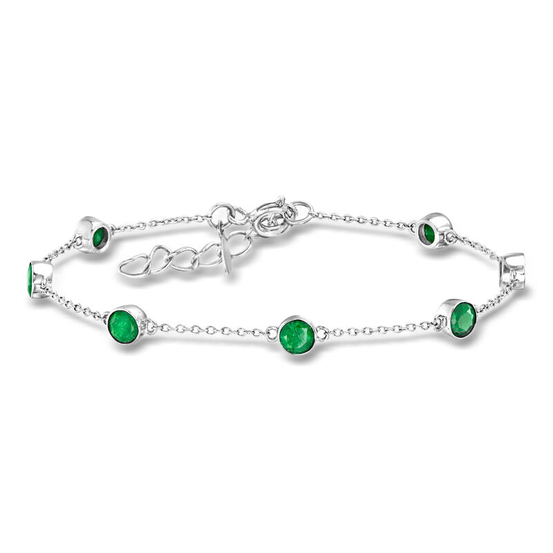 1.70 ct. t.w. Emerald Station Bracelet in Sterling Silver. 7" image number 0