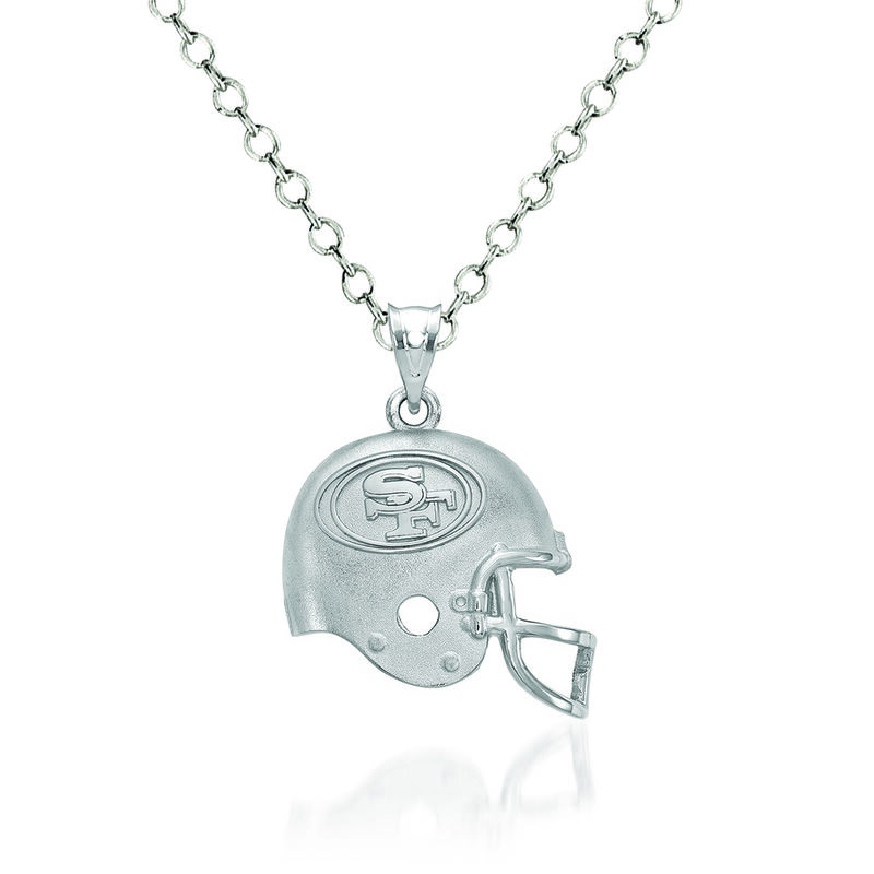 Sterling Silver San Francisco 49ers Football Helmet Logo Pendant Necklace. 18" image number 0