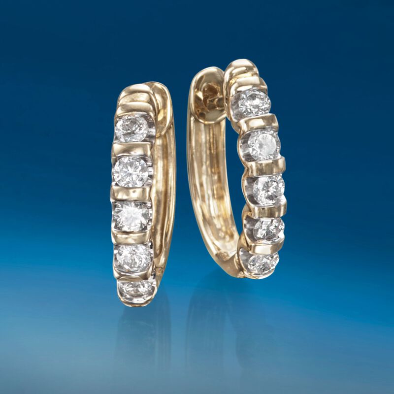 .50 ct. t.w. Diamond Huggie Hoop Earrings in 14kt Yellow Gold. 1/2&quot; image number 2