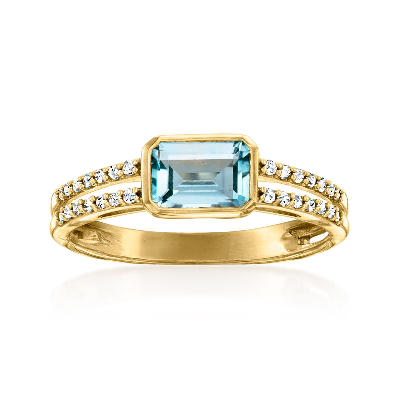 1.30 Carat Sky Blue Topaz and .16 ct. t.w. Diamond Ring in 10kt Yellow Gold image number 0
