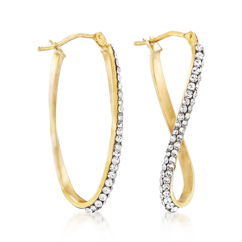Italian Swarovski Crystal Twisted Hoop Earrings in 14kt Yellow Gold image number 0