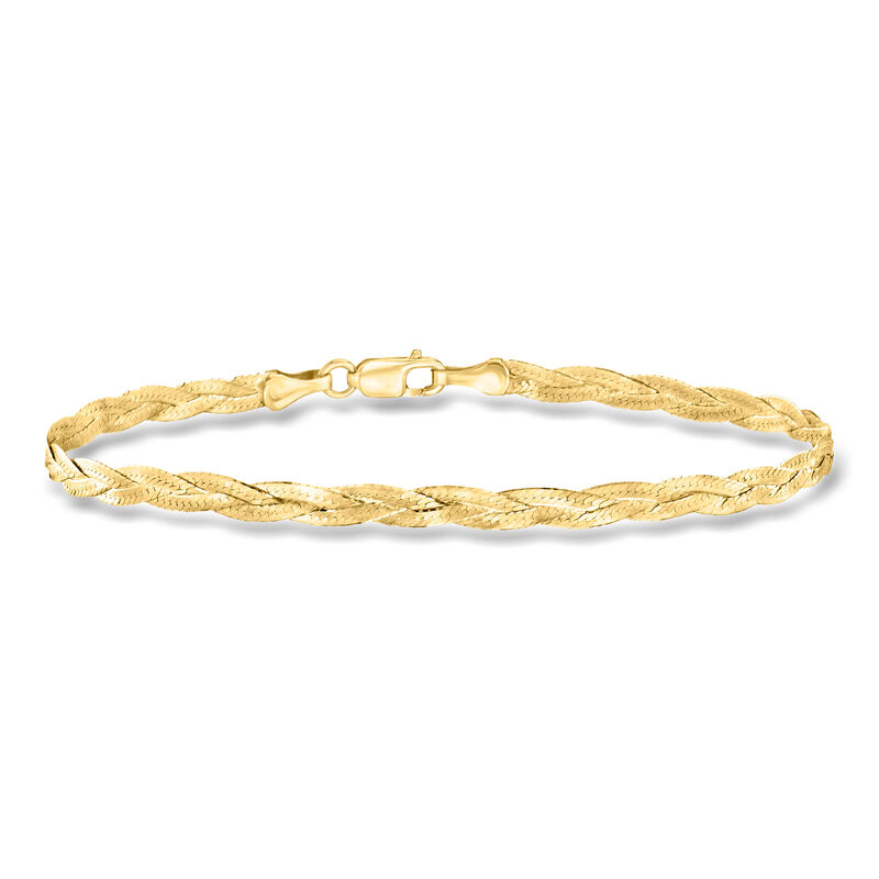 Italian 1.6mm 14kt Yellow Gold Braided Herringbone Bracelet. 7" image number 0