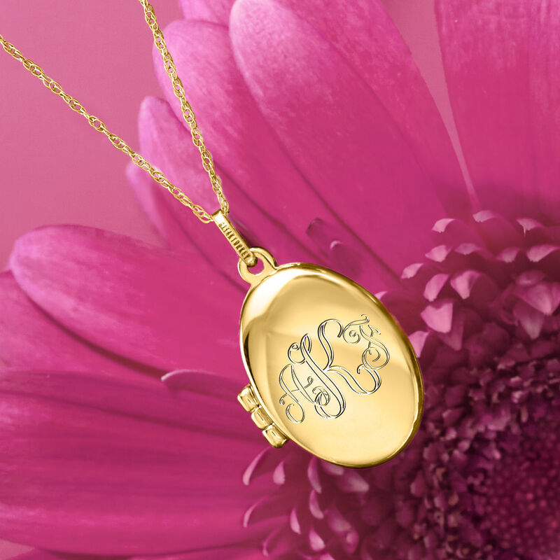 14kt Yellow Gold Personalized Oval Locket Necklace image number 4