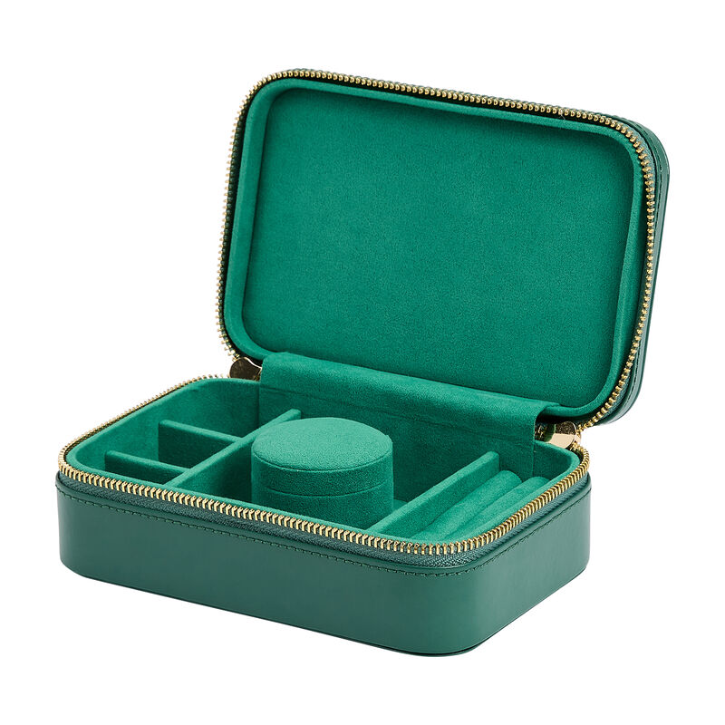 WOLF &quot;Sophia&quot; Forest Green Leather Jewelry Zip Case image number 8