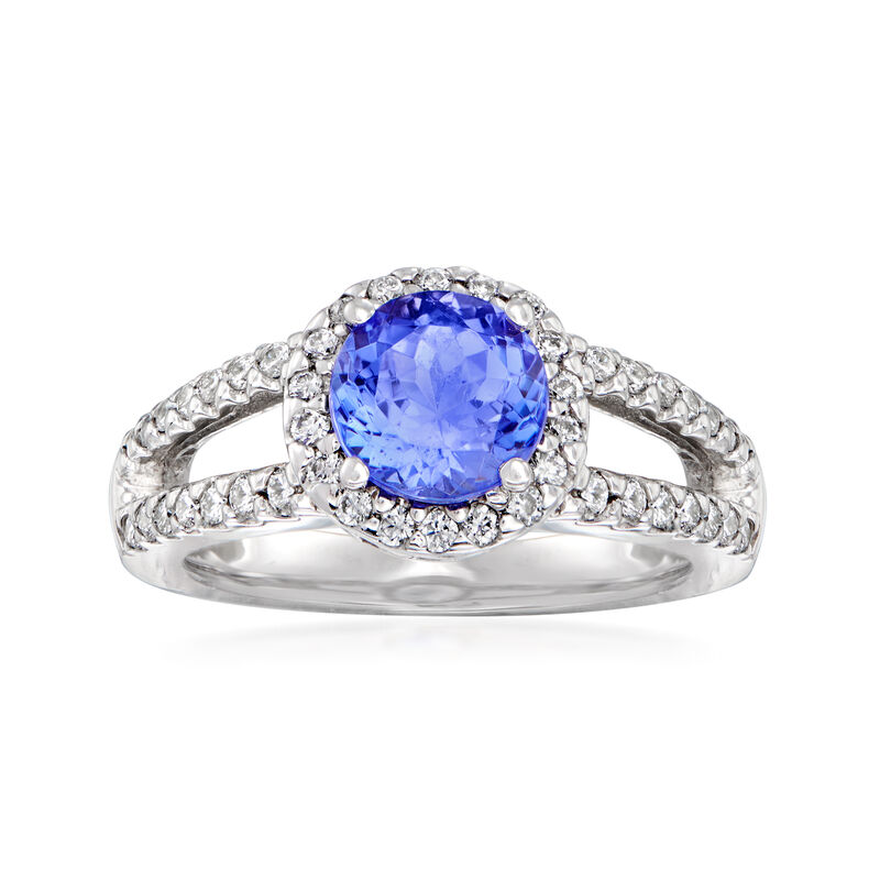 C. 1980 Vintage 1.50 Carat Tanzanite and .54 ct. t.w. Diamond Halo Ring in 14kt White Gold image number 0