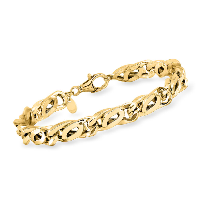 Men's 14kt Yellow Gold Interlocking-Link Bracelet. 8" image number 0