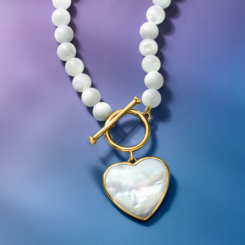 Mother-of-Pearl Heart Toggle Necklace in 18kt Gold Over Sterling image number 2